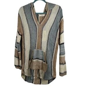 Elan Brown Blue Beige Pullover Hoodie Small